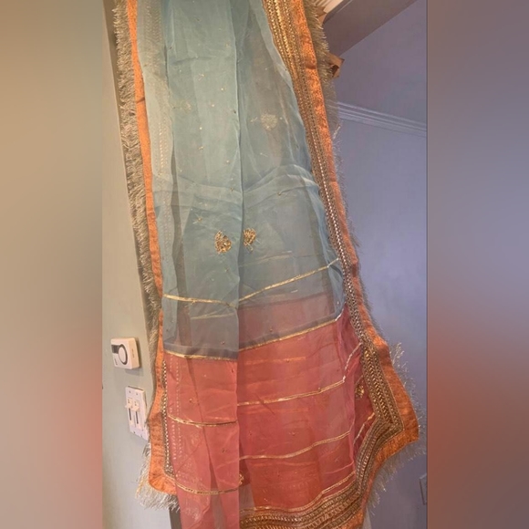 Beautiful pink and blue Pakistani shalwar kameez lehenga - Picture 4 of 4